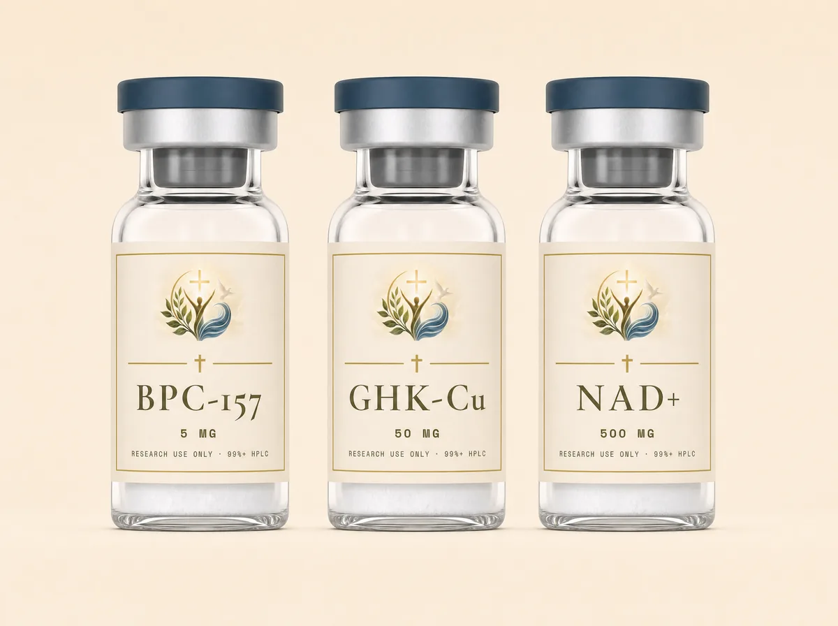 Three Whole Body Wellness A to Z vials in a row — one label system across the catalog